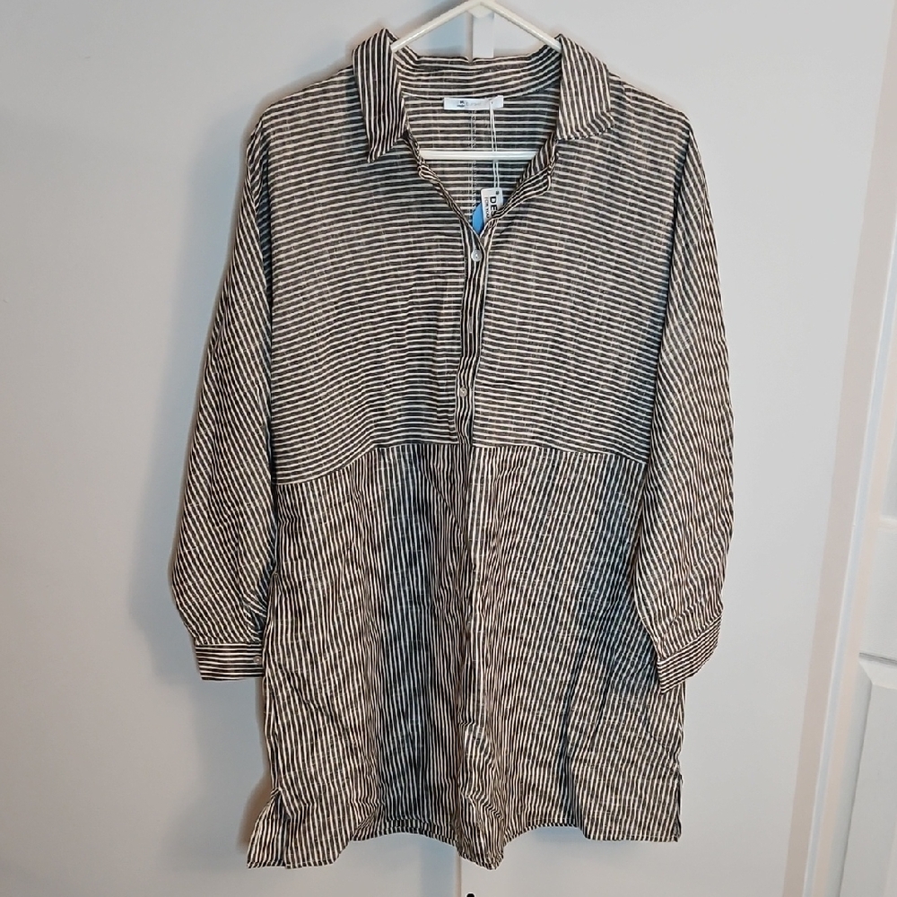 CUPSHE NWT Striped Linen-Look Button Down Swim Cover-Up Medium